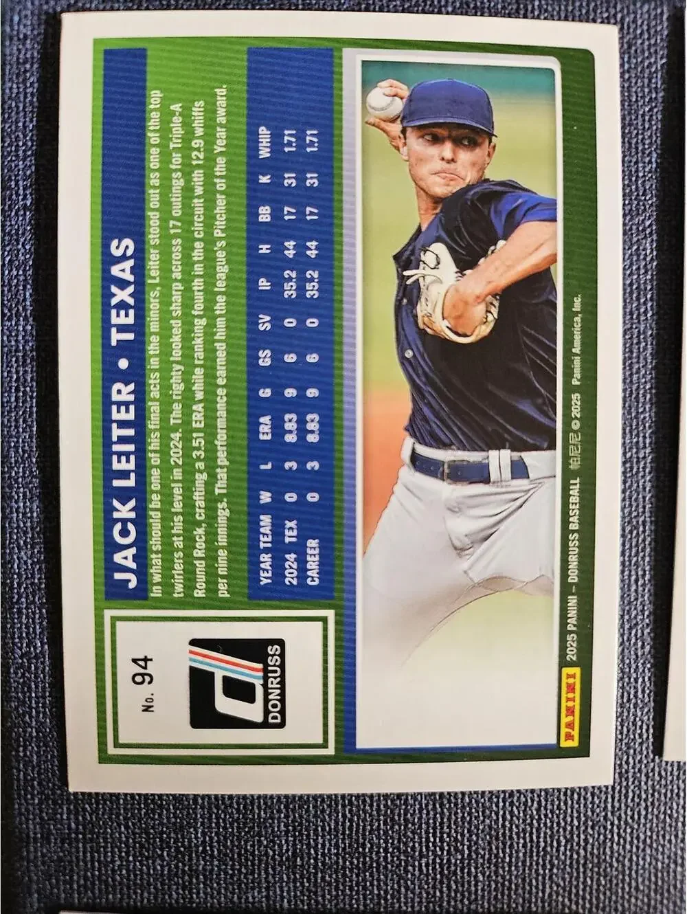 Jack Leiter - 2025 Panini Donruss baseball - #94 - Rangers - RAW Mint